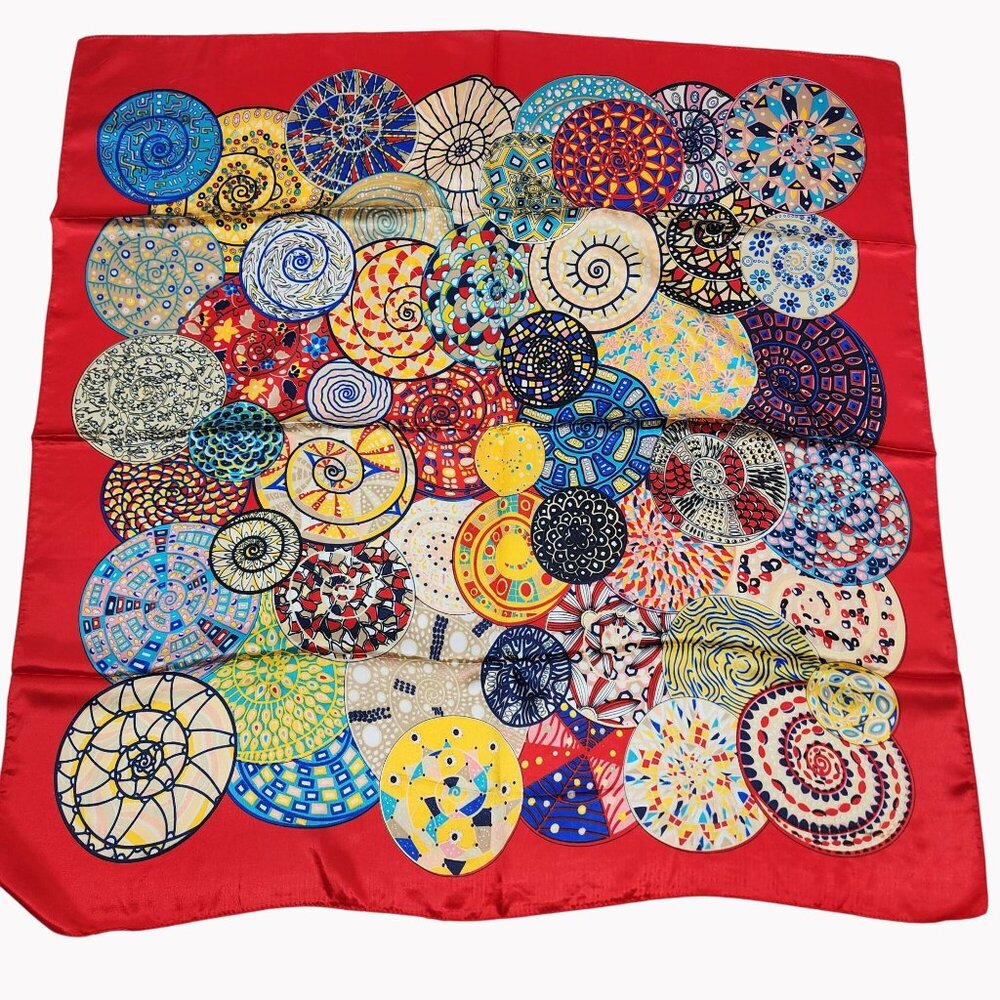 Womens 35x34.5" Colorful Abstract Silk Feel Polyester Square Scarf